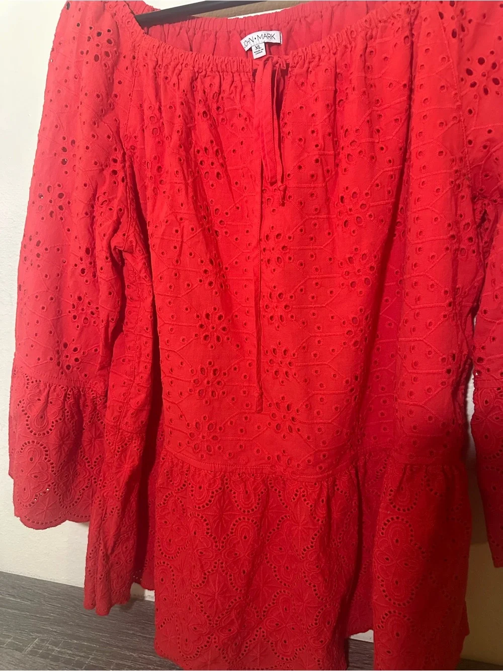 John Mark Women’s Red Eyelet Peasant Blouse - Picture 4 of 4